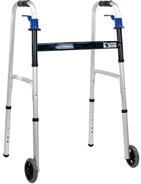 ANDADERA MEDICAL AN6301RMS PLEGADO EN PALANCA AZUL DOS RUEDAS DE ALUMINIO