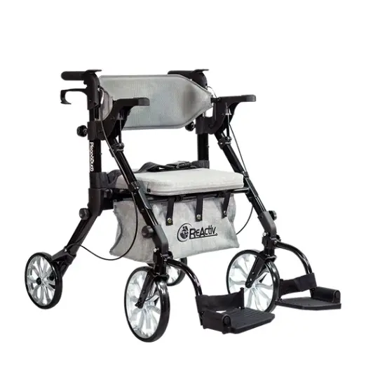 ANDADERA ROLLATOR R226011-GA PLEGOO NEGRA ASIENTO CON BOLSA Y DESCANSAPIES DE ALUMINIO
