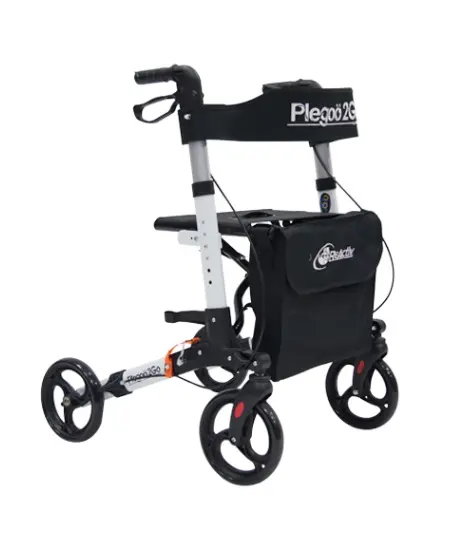ANDADERA ROLLATOR R223021/22 PLEGOO NEGRA/BLANCA ASIENTO CON BOLSA DE ALUMINIO