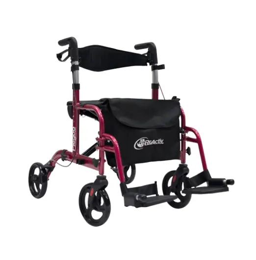 ANDADERA ROLLATOR R223054/55 PLEGOO ROJA-AZUL ASIENTO Y DESCANSAPIES DE ALUMINIO