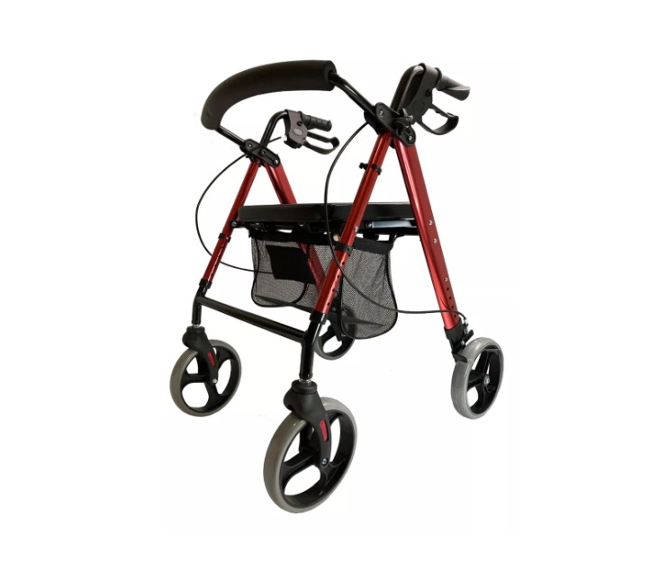 ANDADERA ROLLATOR SC-777R ROJO METALICO LIGERA PLEGABLE FRENO DE BLOQUEO