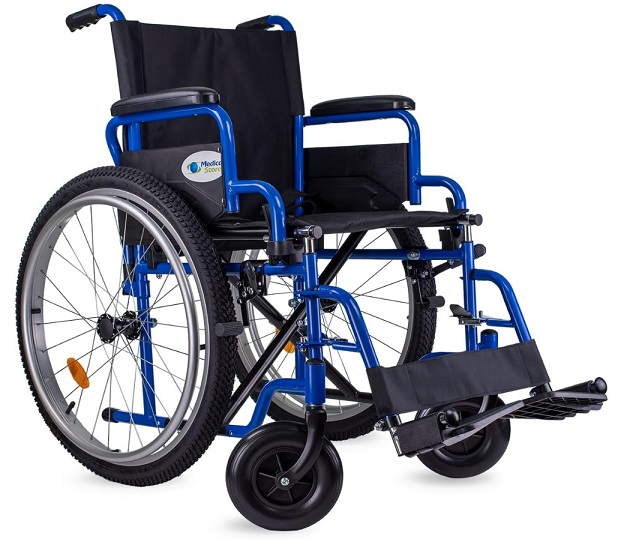 SILLA DE RUEDAS MEDICAL TT 101 18" AZU-ROJA-NEGRA CON DESCANSAPIE DE ACERO
