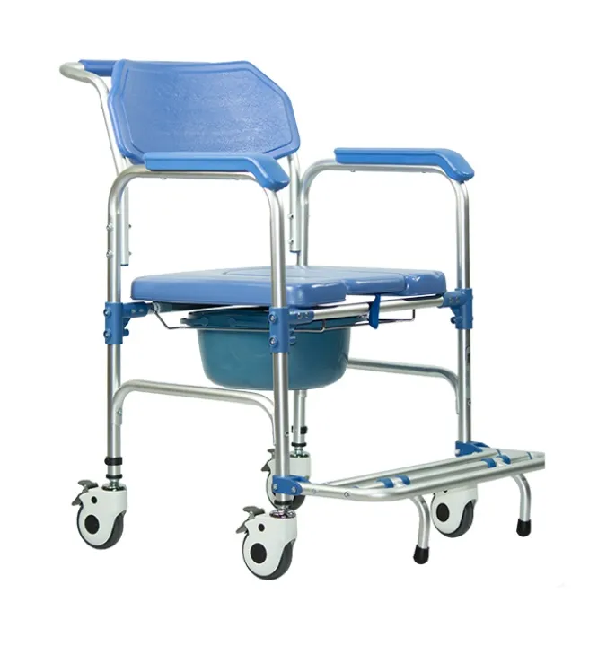 SILLA CÓMODO DUCHA R225142 AZUL CON RUEDAS Y DESCANSAPIES DE ALUMINIO