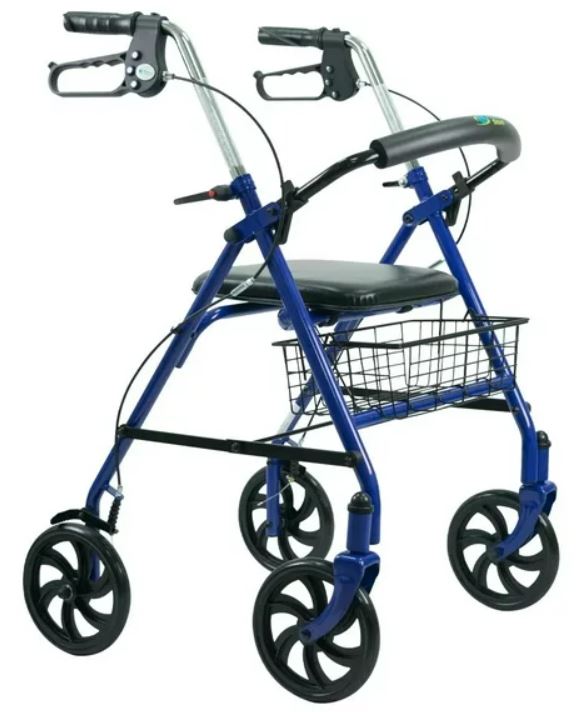 ANDADERA ROLLATOR MOBICARE ROLL002 AZUL CON CANASTILLA Y DESCANSAPIES DE ACERO