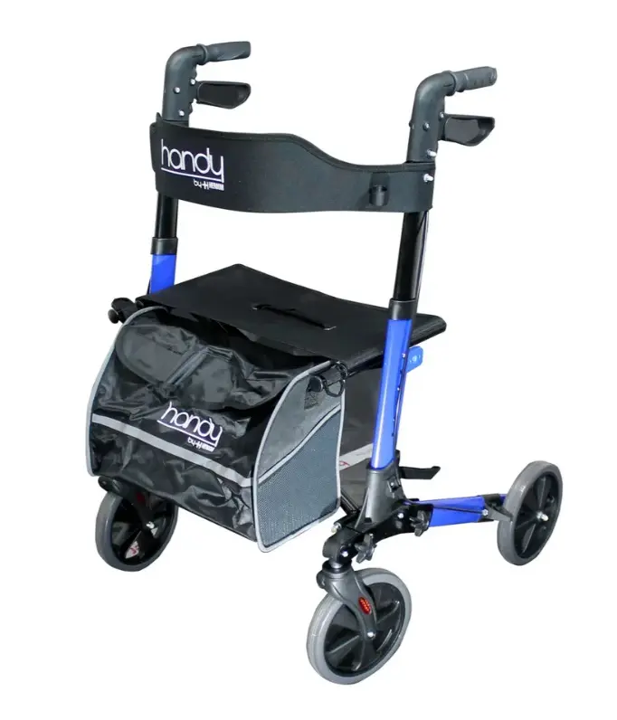 ANDADERA ROLLATOR HANDY AN01A AZUL ASIENTO Y BOLSA DE ALUMINIO
