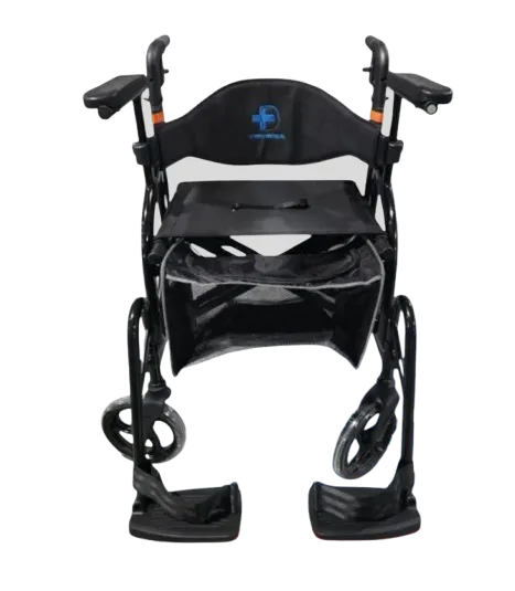 ANDADERA ROLLATOR HÍBRIDA BLACK  LUX CARE CME-04204L DE ALUMINIO SOPORTA 140 KG. RESPALDO GIRATORIO.