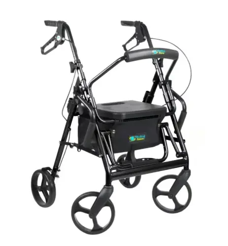 ANDADERA ROLLATOR MEDICAL ANR795NMS NEGRO DE ALUMINIO CON DESCANSAPIES