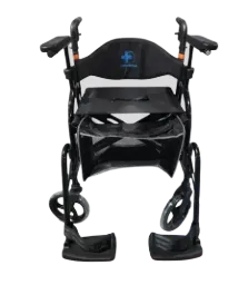 ANDADERA ROLLATOR HÍBRIDA BLACK  LUX CARE CME-04204L DE ALUMINIO SOPORTA 140 KG. RESPALDO GIRATORIO.