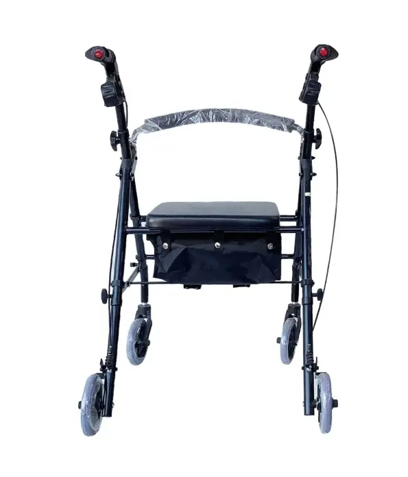 ANDADERA ROLLATOR EKO ER500103M NEGRA DE ACERO KD ASIENTO CON BOLSA