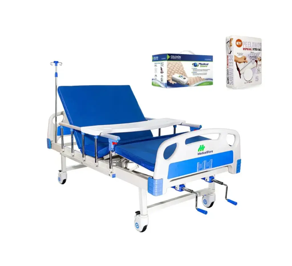 CAMA MANUAL CON COLCHÓN MEDICAL Z-PAQTCOMFORT 269 2 POSICIONES MESA-PORTA SUERO COLCHÓN DE PRESIÓN ALTERNA+SÁBANAS