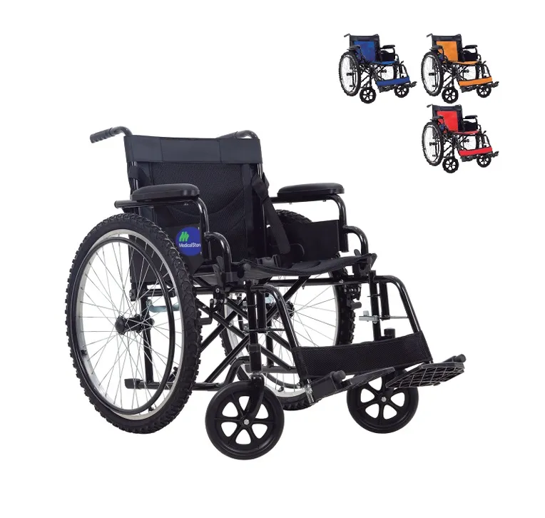 SILLA DE RUEDAS MEDICAL Z-OR256 18" NAR-AZUL-ROJA-NEG. CON DESCANSAPIES DE ACERO