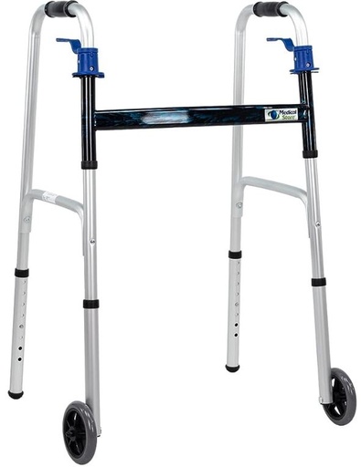 [012003] ANDADERA MEDICAL AN6301RMS PLEGADO EN PALANCA AZUL DOS RUEDAS DE ALUMINIO