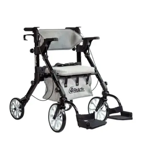 [012060] ANDADERA ROLLATOR R226011-GA PLEGOO NEGRA ASIENTO CON BOLSA Y DESCANSAPIES DE ALUMINIO
