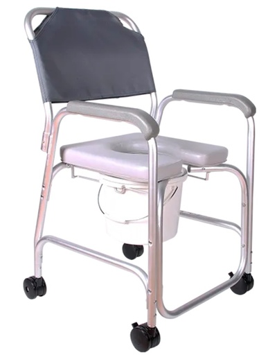 [012369] SILLA CÓMODO DUCHA R213093 GR ACOJINADA 4 RUEDAS DE ALUMINIO